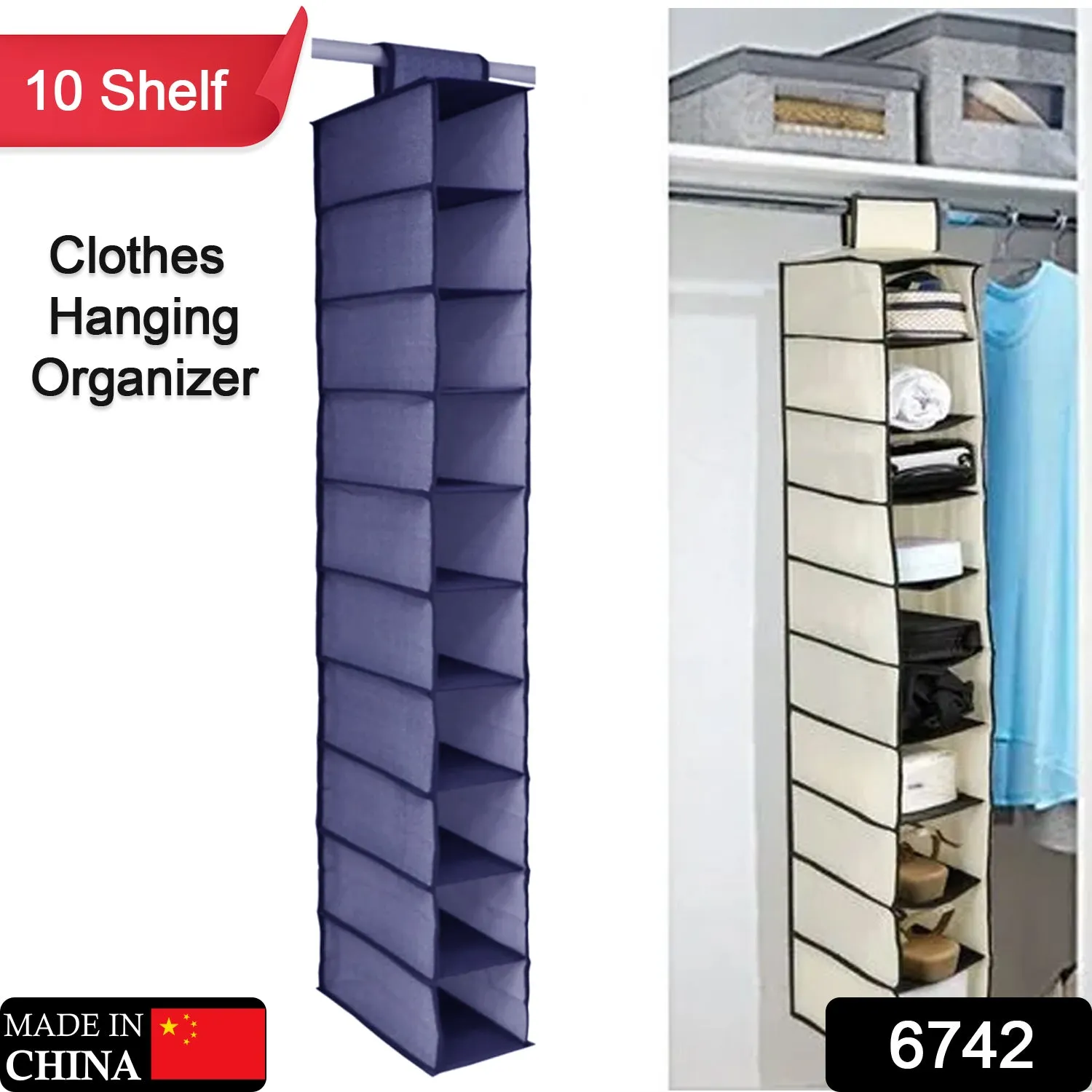 10tier Multipurpose Storage Rack, Foldable, Collapsible Fabric Wardrobe Organiser for Clothes