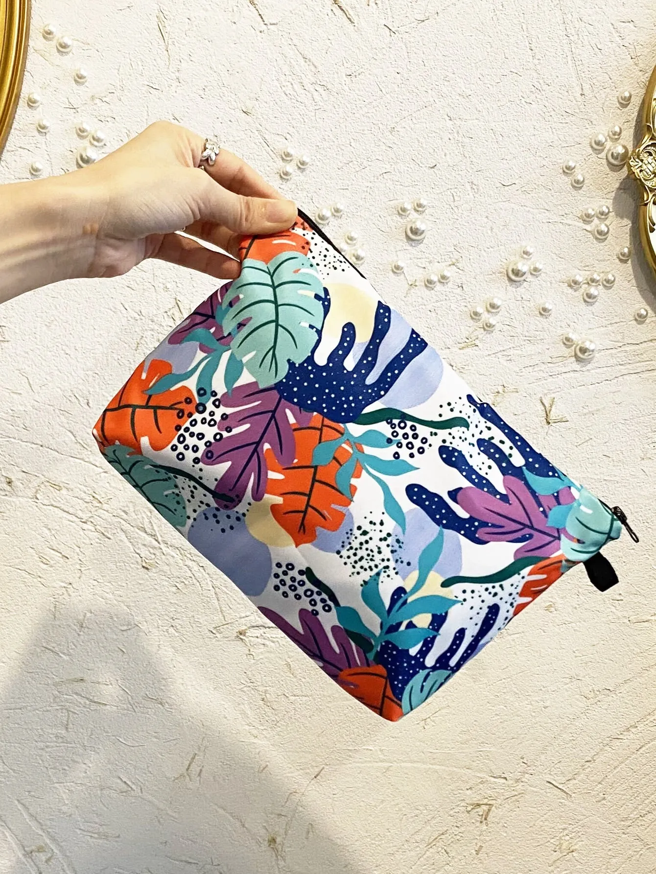 1pc Colorful Leaves Cosmetic Bag Makeup Bag Cosmetic Organizer Toiletries Bag