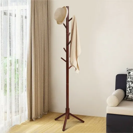 2 Heights Wooden Coat Rack with 8 Hooks-Walnut