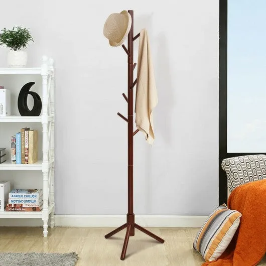 2 Heights Wooden Coat Rack with 8 Hooks-Walnut