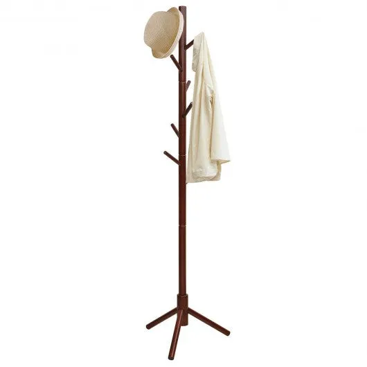 2 Heights Wooden Coat Rack with 8 Hooks-Walnut