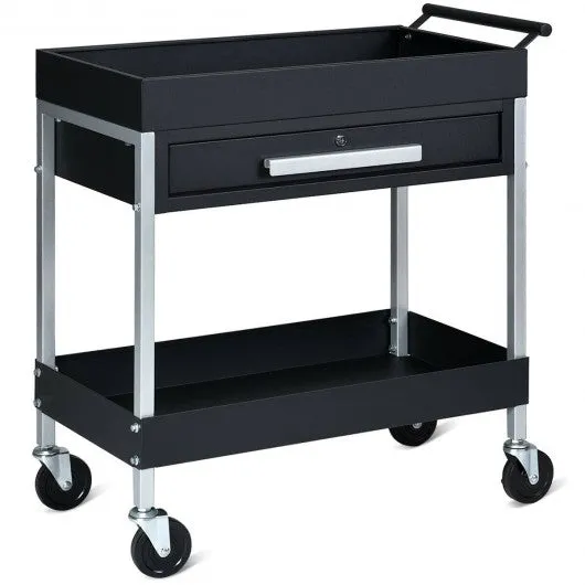 2-Shelf Heavy Duty Tool Cart Service Cart with Lock Drawer & Wheels