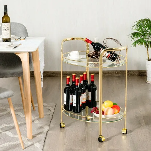 2 Tier Kitchen Bar Serving Cart with Glass Shelves