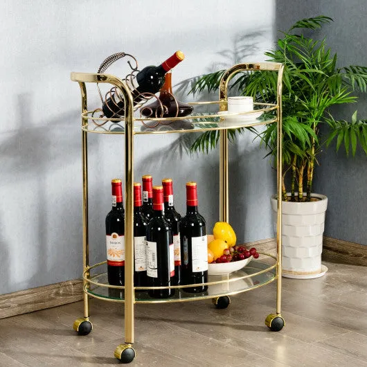 2 Tier Kitchen Bar Serving Cart with Glass Shelves