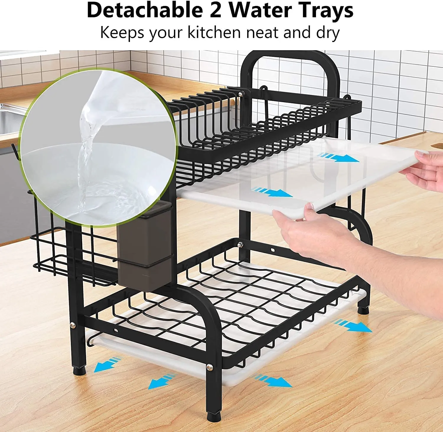 2 Tier Stainless Steel Dish Drying Rack with Drain Boards