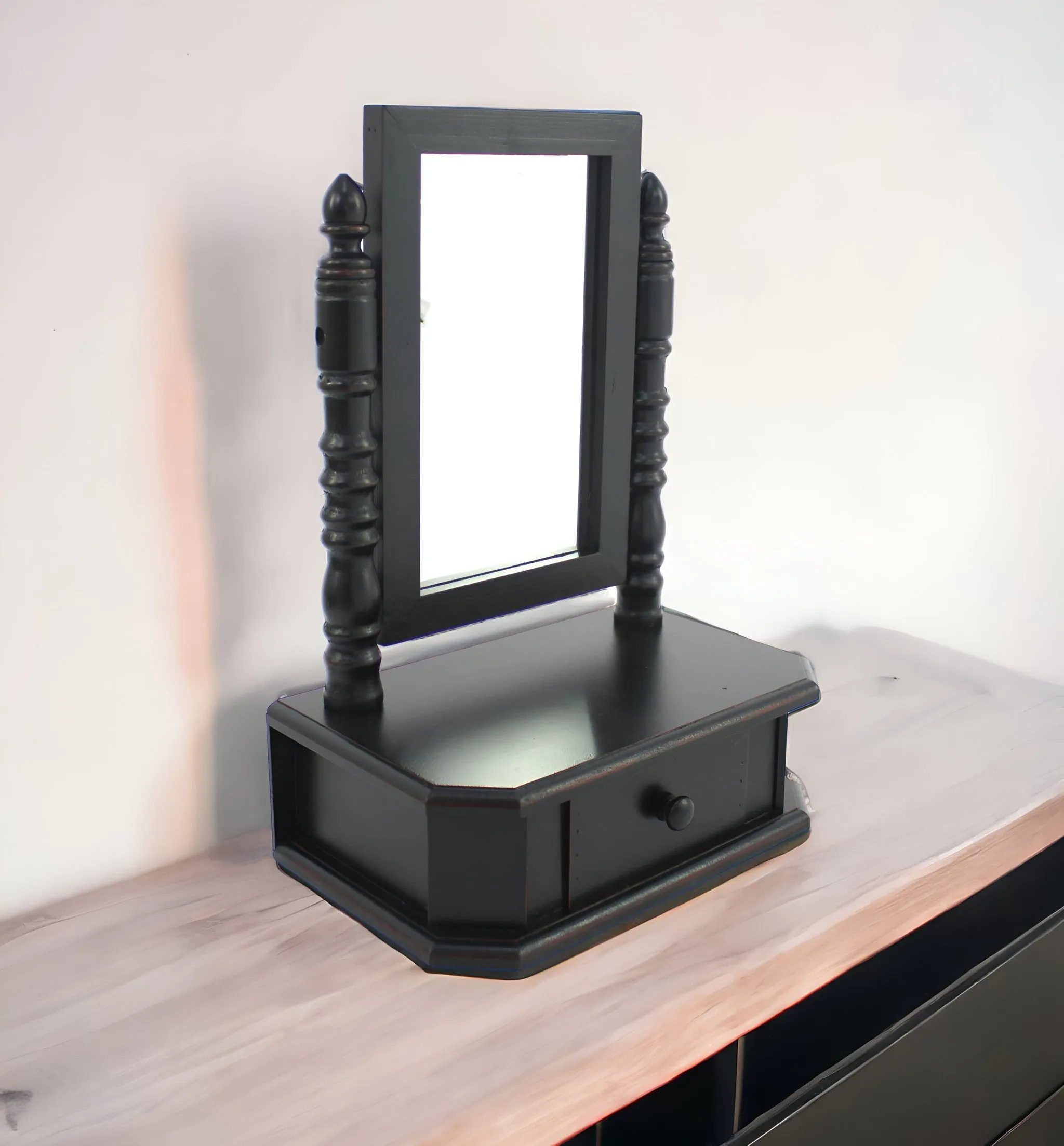 20" Black Wood Framed Makeup Shaving Tabletop Mirror