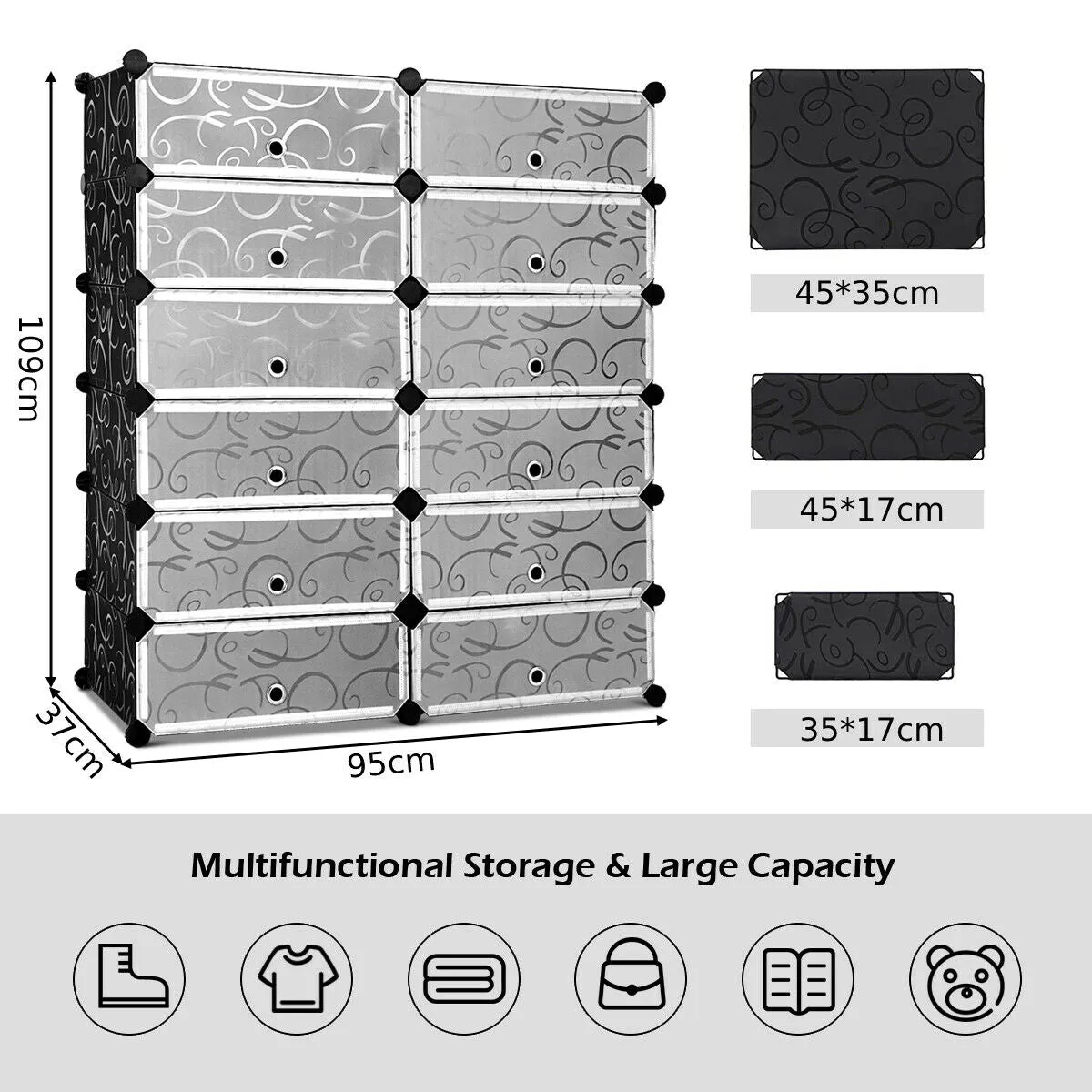 24 Pairs Shoe Rack Organizer with 12-Cube DIY Modular-Black