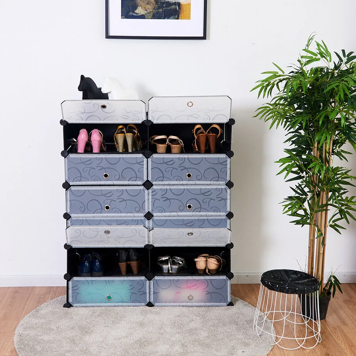 24 Pairs Shoe Rack Organizer with 12-Cube DIY Modular-Black