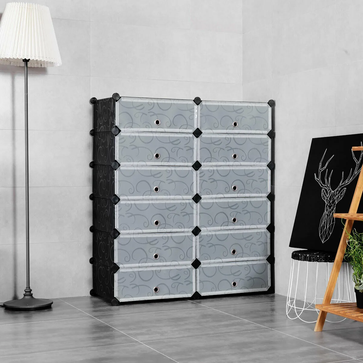 24 Pairs Shoe Rack Organizer with 12-Cube DIY Modular-Black