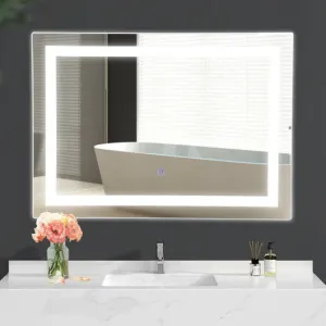 27.5 Inch LED Wall-Mounted Rect Bathroom Mirror with Touch