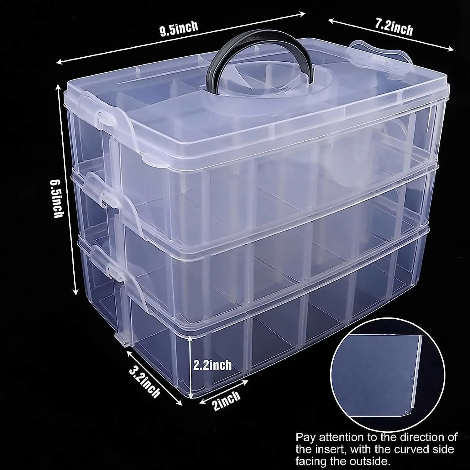 3 Layer jewellery organizer box with 30 Adjustable Dividers Earring Storage Box