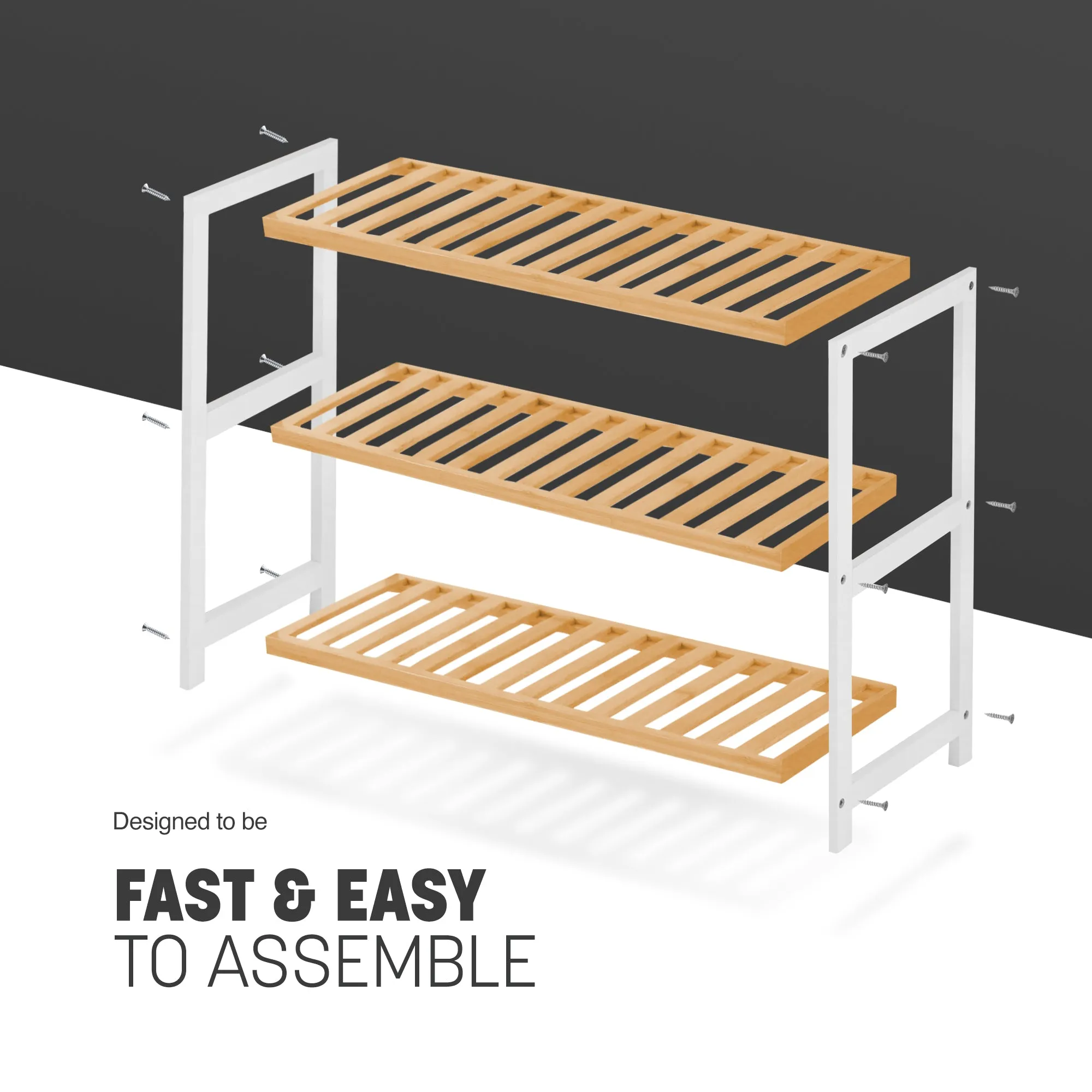 3-Tier Bamboo Shoe Rack - Wooden Shoe Organiser with Large Storage Capacity