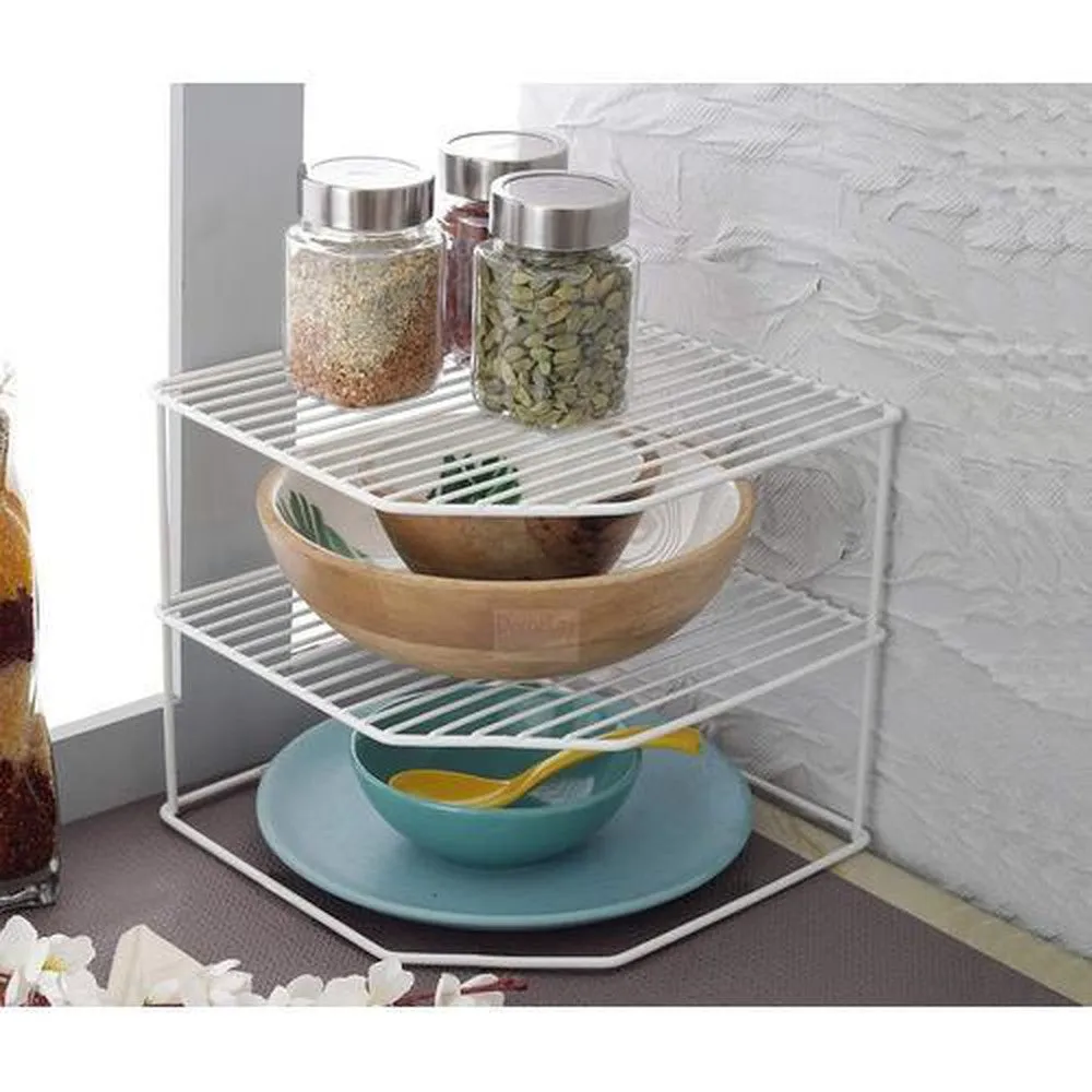 3-Tier Kitchen Storage Corner Rack, Shelf Rack for Plates