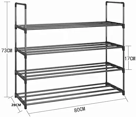 4-Tier Black Stainless Steel Shoe Rack, Holds 20 Pairs