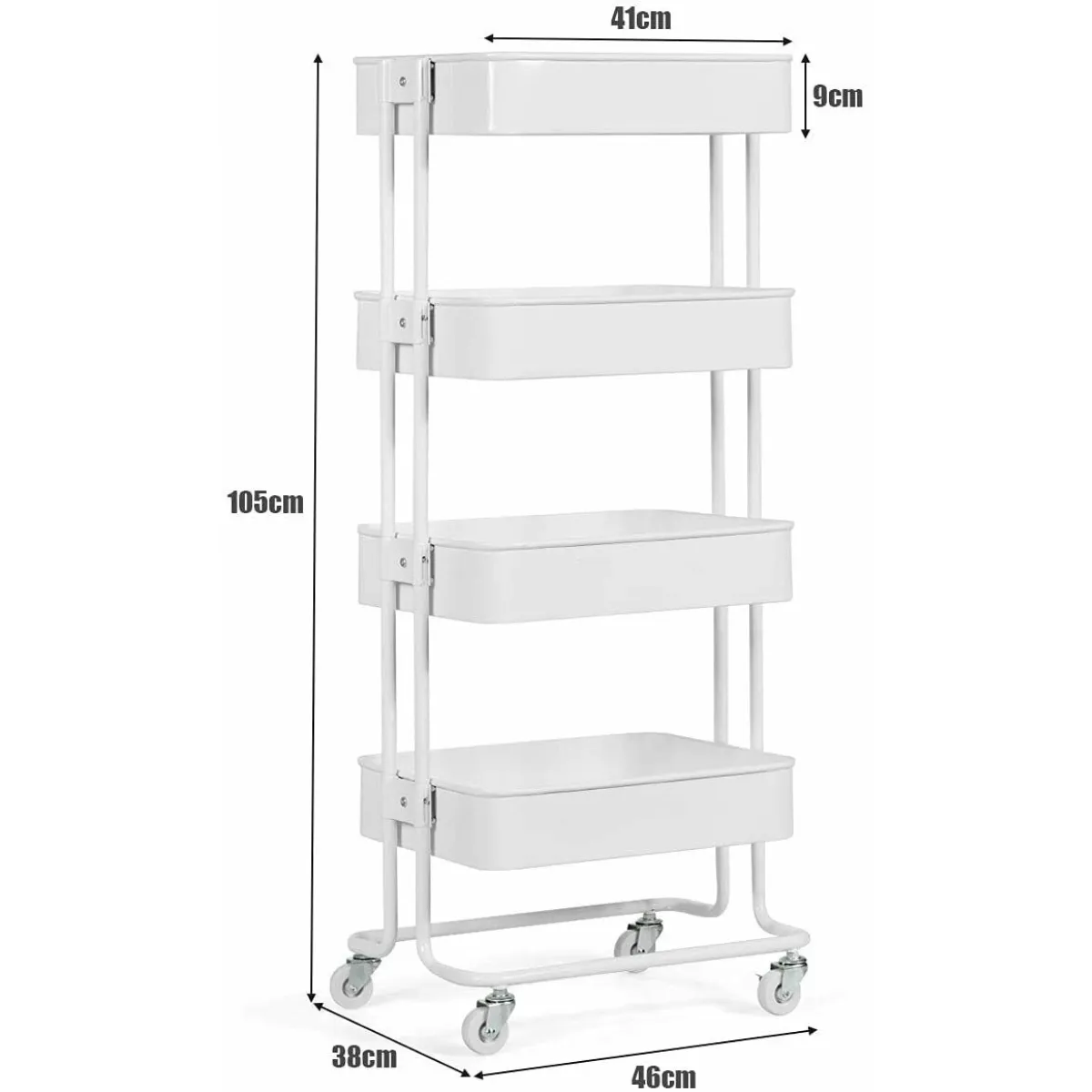 4-Tier Rolling Utility Cart with 4 Baskets and 2 Lockable Wheels