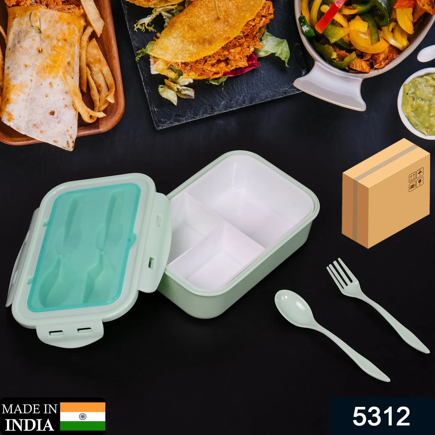 5312 Lunch Box for adults and students With Utensils, Insulated Lunch Bag Suitable for dining out 3-grid leak proof lunch box