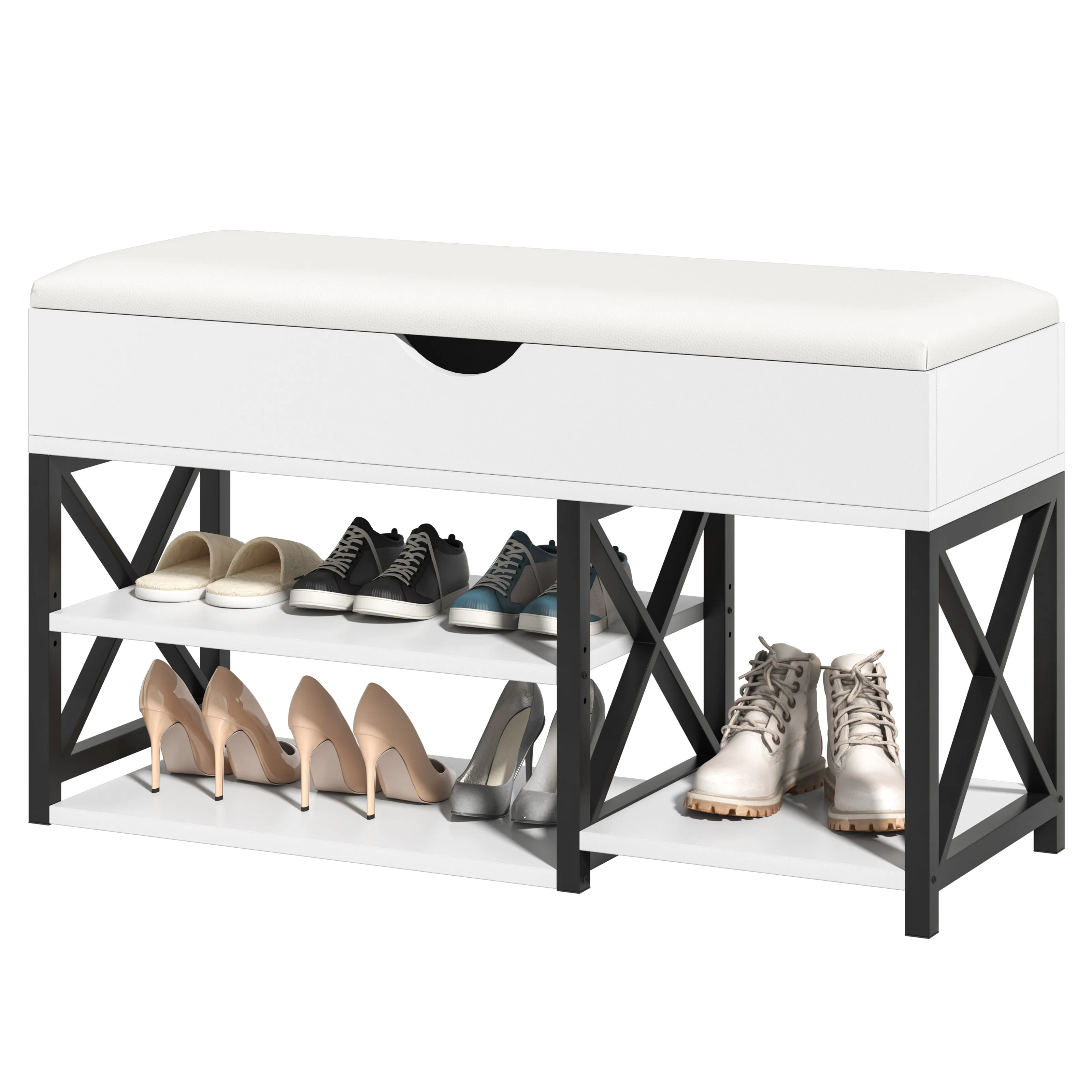 7 Pair Shoe Storage Bench, Cabinet with Padded Seat, Space Saving Shelf