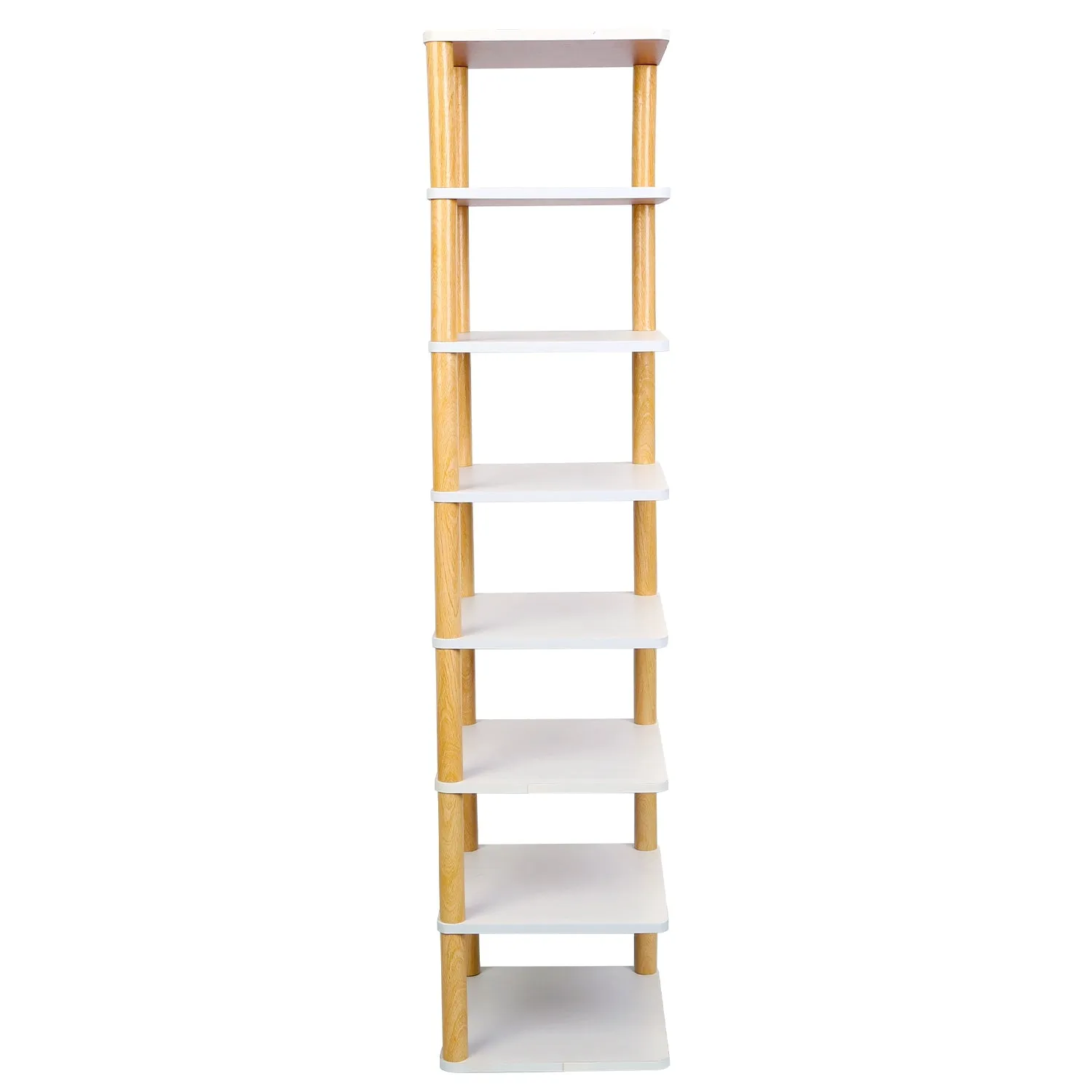 8 Tier Entryway Wooden Shoe Rack Vertical Shoe Shelf Stand Storage Organizer Small Space Saving Corner Shoe Tower Entryway Hallway Closet