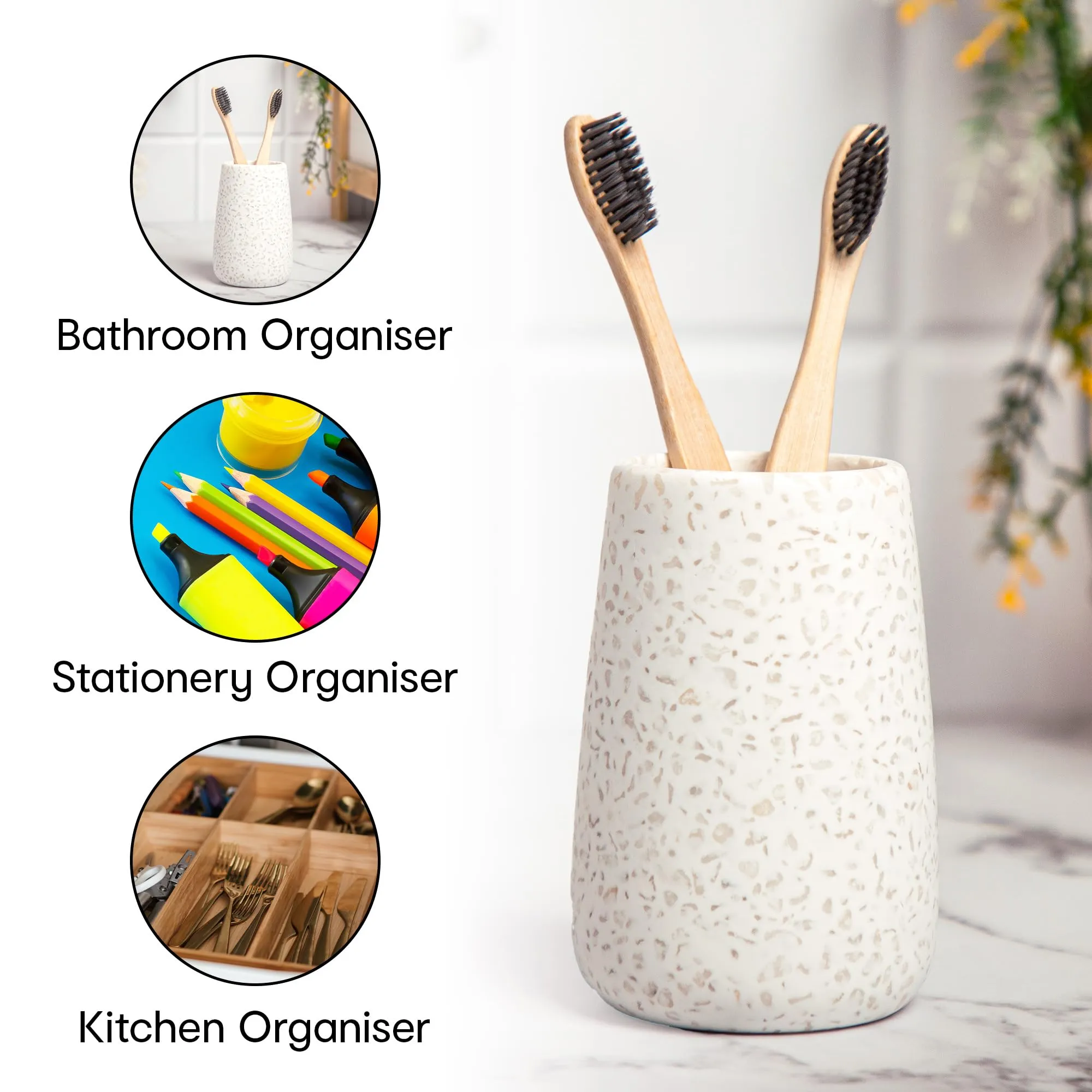 Anko Terrazzo Tumbler | Stylish and Durable Soap Dispenser Set | Terrazzo Tray - 8x11.5cm