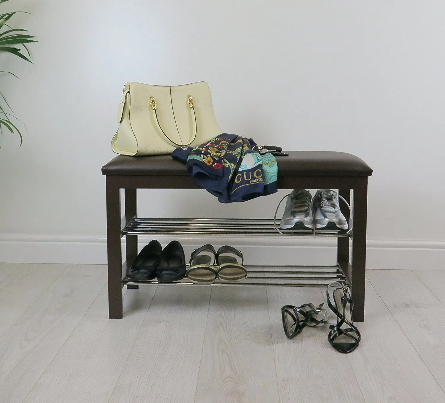 Aspect 3-Tier Shoe Rack & Bench-Brown