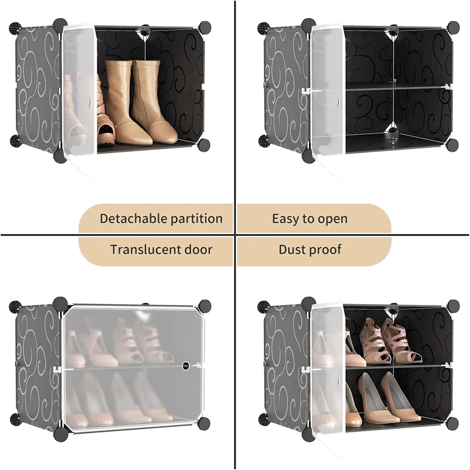 AYSIS Portable Shoe Rack for Home With Door,Adjustable Plastic Shoe Rack for Bedroom/Outdoor Waterproof,Multi-Purpose Shoe Organizer,High-density PP Frame for Stability (4-SHELF-2-DOOR, BLACK)