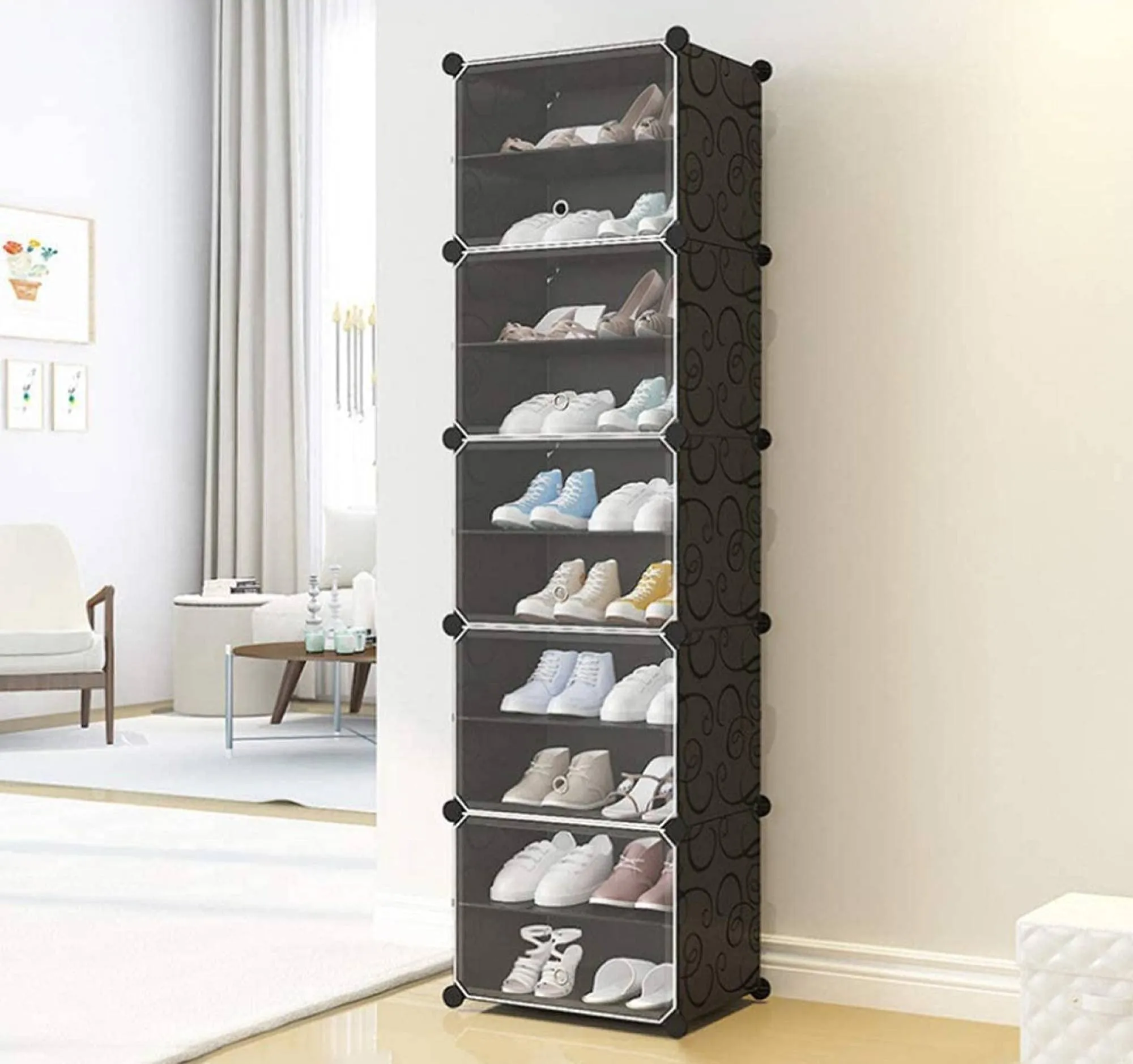 AYSIS Portable Shoe Rack Organizer 30 Pair Tower Shelf Storage Cabinet Stand Expandable for Heels, Boots, Slippers, (Plastic-Double-10-Layer-Black)