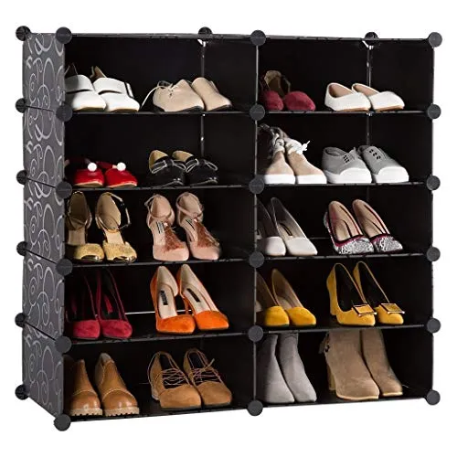 AYSIS Portable Shoe Rack Organizer 30 Pair Tower Shelf Storage Cabinet Stand Expandable for Heels, Boots, Slippers, (Plastic-Double-10-Layer-Black)