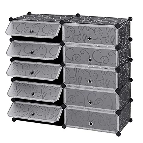 AYSIS Portable Shoe Rack Organizer 30 Pair Tower Shelf Storage Cabinet Stand Expandable for Heels, Boots, Slippers, (Plastic-Double-10-Layer-Black)