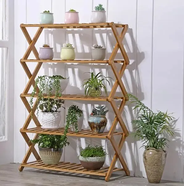 Bamboo Folding Ladder Shelf Book Plant Shelf Multiple Use Strong Elegant