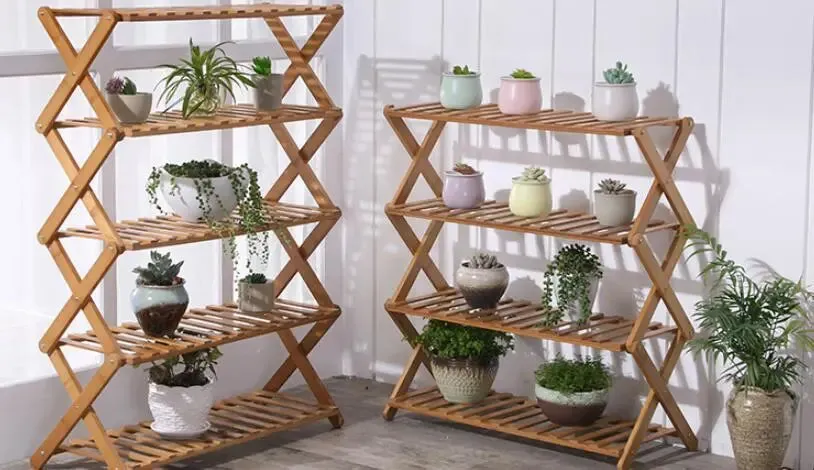 Bamboo Folding Ladder Shelf Book Plant Shelf Multiple Use Strong Elegant