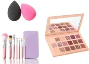 Bingeable HDA 18 Colors Eye Shadow Palette& 2 Pcs Blender Puff& 7 Pcs Makeup Brush Set