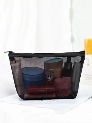 Black Color Mesh Zippered Makeup Bag Cosmetic Organizer Toiletries Bag Makeup