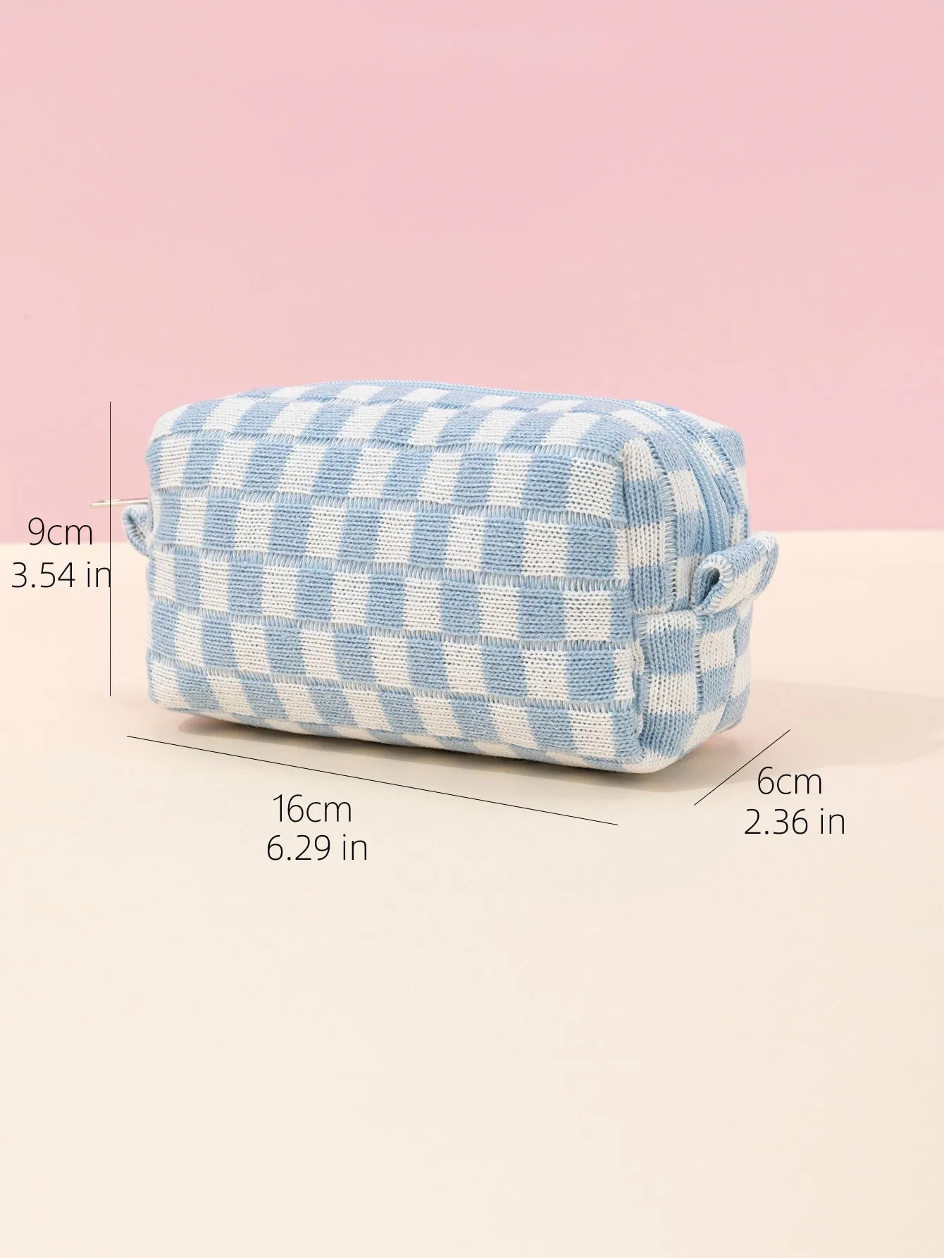 Blue And White Plaid Knitted Soft Makeup Bag Cosmetic Organizer Toiletries Bag