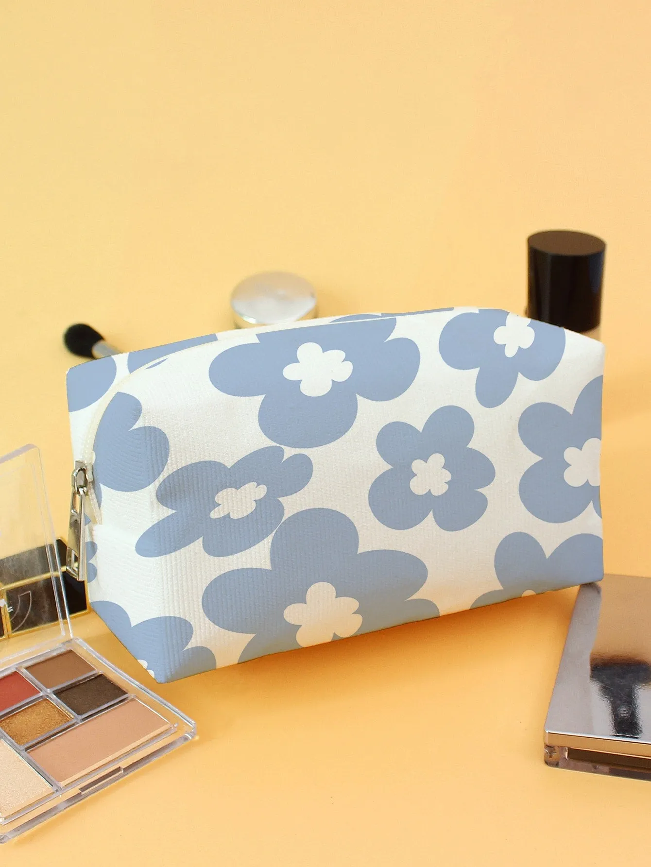 Blue Floral Makeup Bag Cosmetic Organizer Toiletries Bag Makeup Organizer Zip