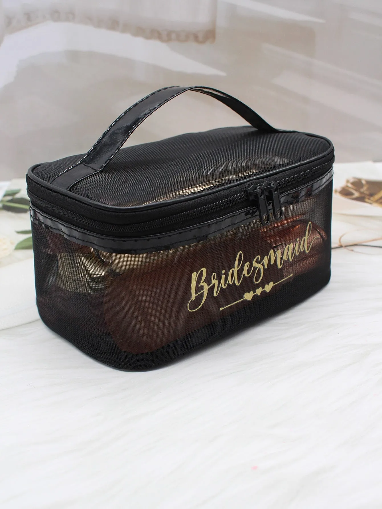 Bridesmaid Makeup Bag Mesh Makeup Bag Cosmetic Organizer Toiletries Bag Makeup