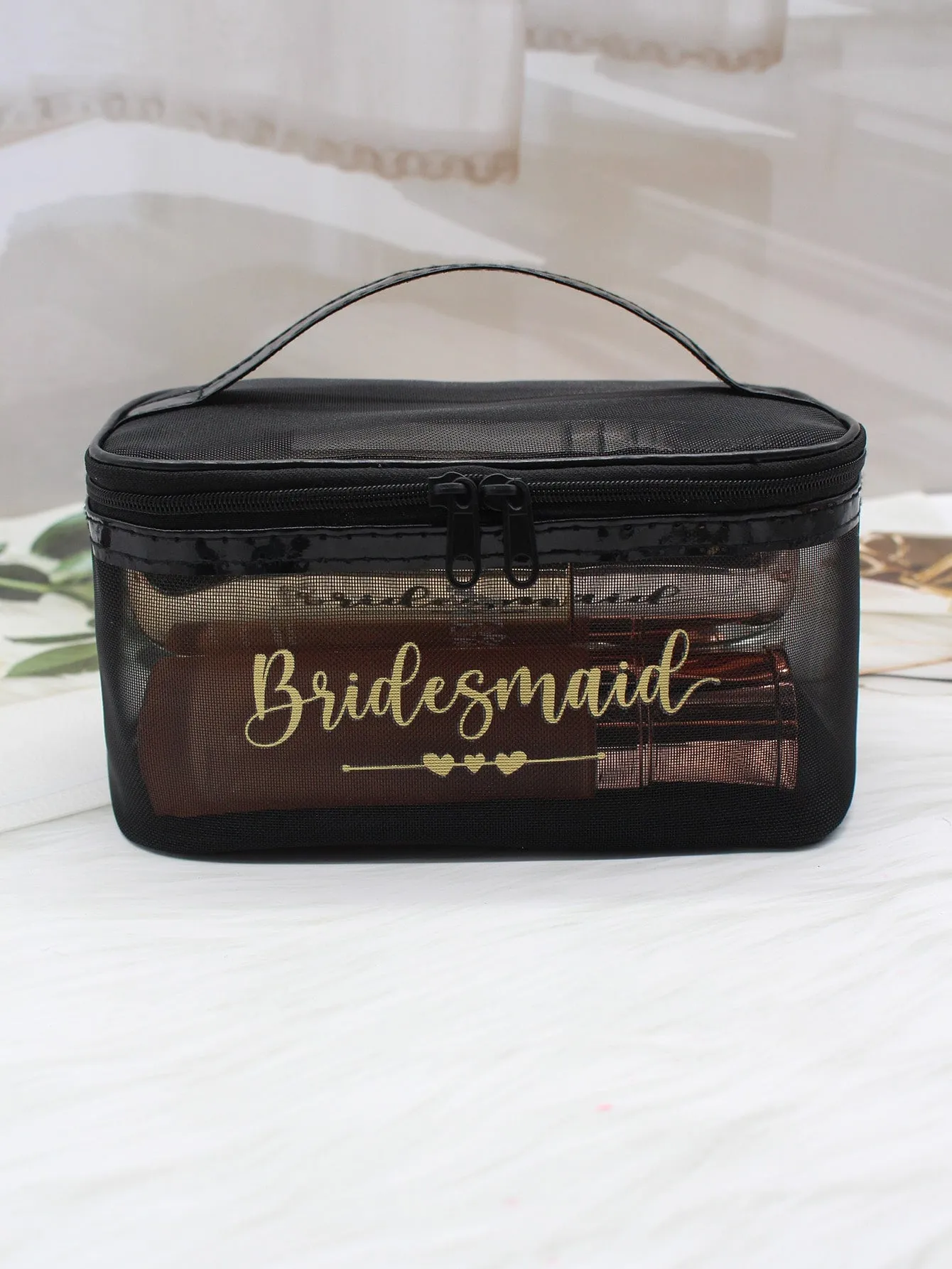 Bridesmaid Makeup Bag Mesh Makeup Bag Cosmetic Organizer Toiletries Bag Makeup