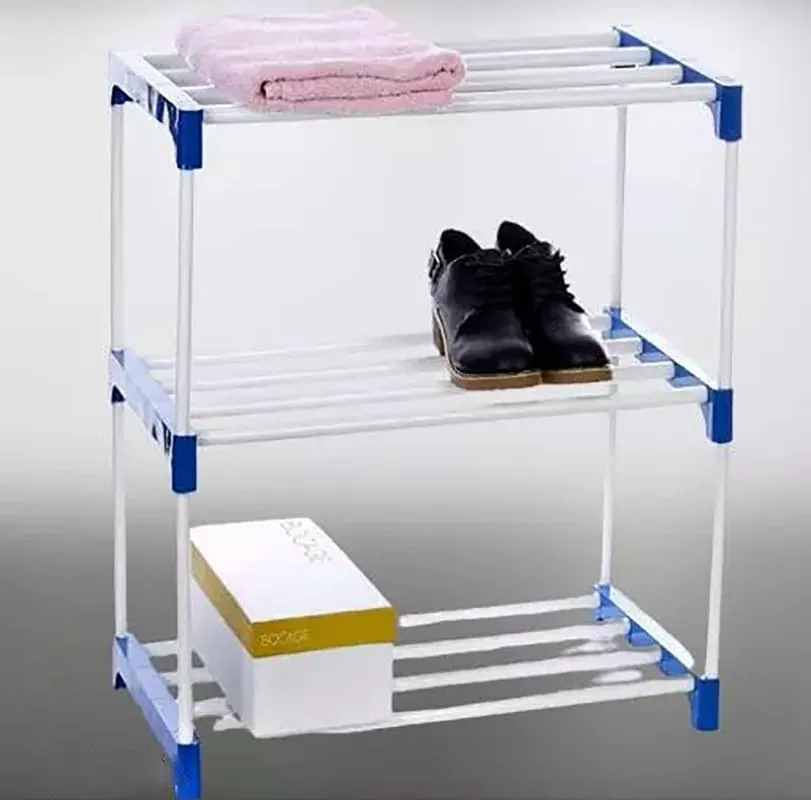 B.Traders Footwear Stand & Shelves Shoe Rack For Home | Floor Standing Shoes Shelf | Indoor-Outdoor (3 Layer, Blue)