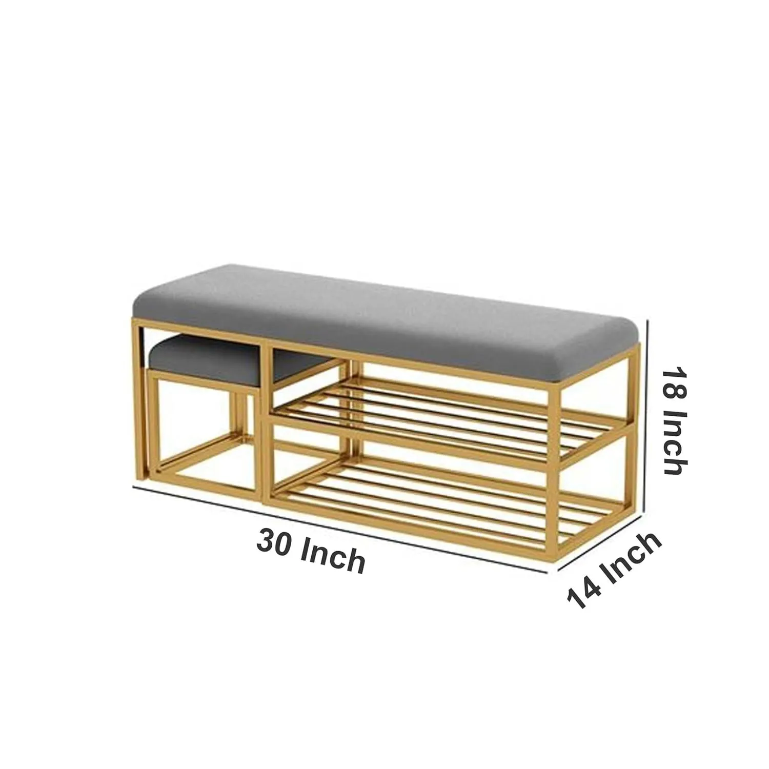 BULKWOOD Shoe Rack Bench Organizer with Mesh Seat for Bedroom Entry Window Mudroom Living Room, 2-Tier Fleece Bench Bench for Entryway (Grey Gold)