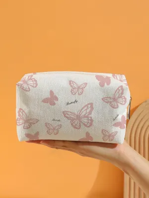 Butterfly Pattern White Makeup Bag Cosmetic Organizer Toiletries Bag Makeup