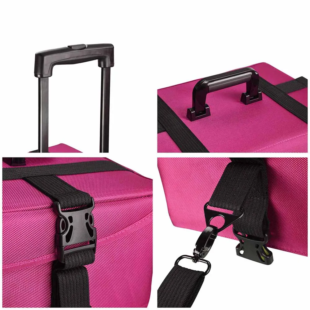 Byootique Pro Nylon Rolling Cosmetic Makeup Case Trolley Extra Large, Pink