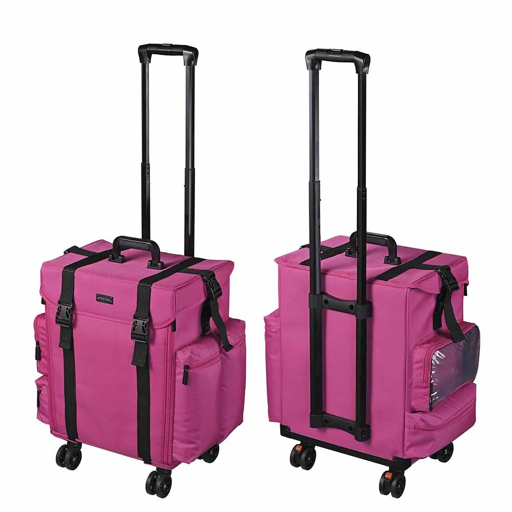 Byootique Pro Nylon Rolling Cosmetic Makeup Case Trolley Extra Large, Pink