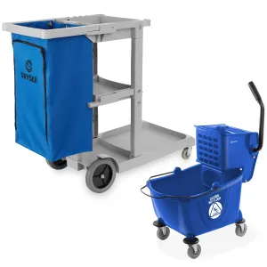 Commercial Housekeeping Cart & Commercial Mop Bucket, 26 Qt. Blue