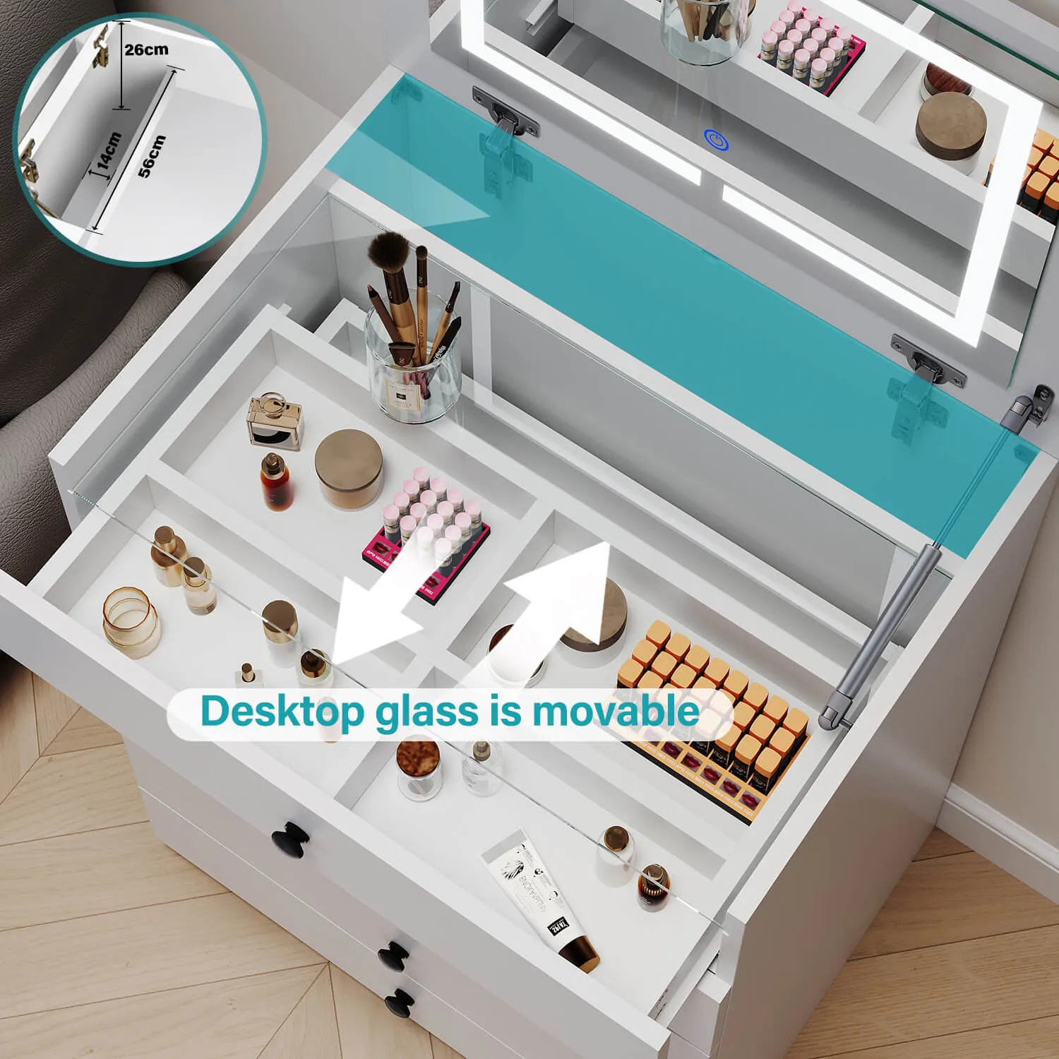 Dressing Table Bedside Tables 2-in-1 Set Hidden Makeup Mirror Storage Drawers