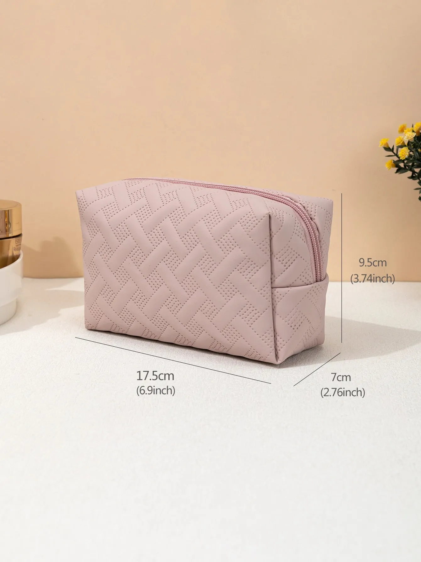 Dusty Pink PU Square Makeup Bag Cosmetic Organizer Toiletries Bag Makeup