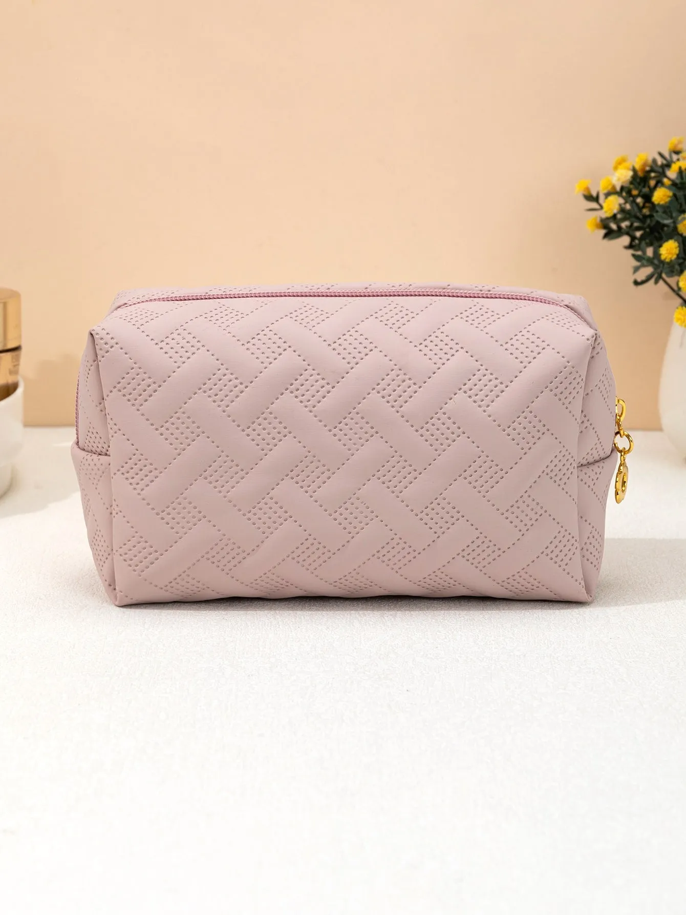 Dusty Pink PU Square Makeup Bag Cosmetic Organizer Toiletries Bag Makeup