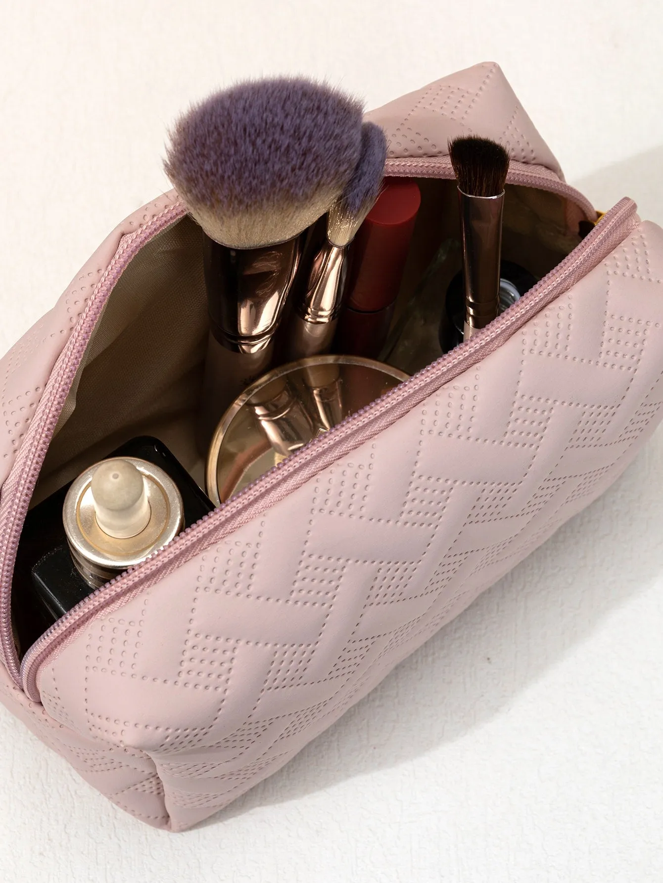 Dusty Pink PU Square Makeup Bag Cosmetic Organizer Toiletries Bag Makeup