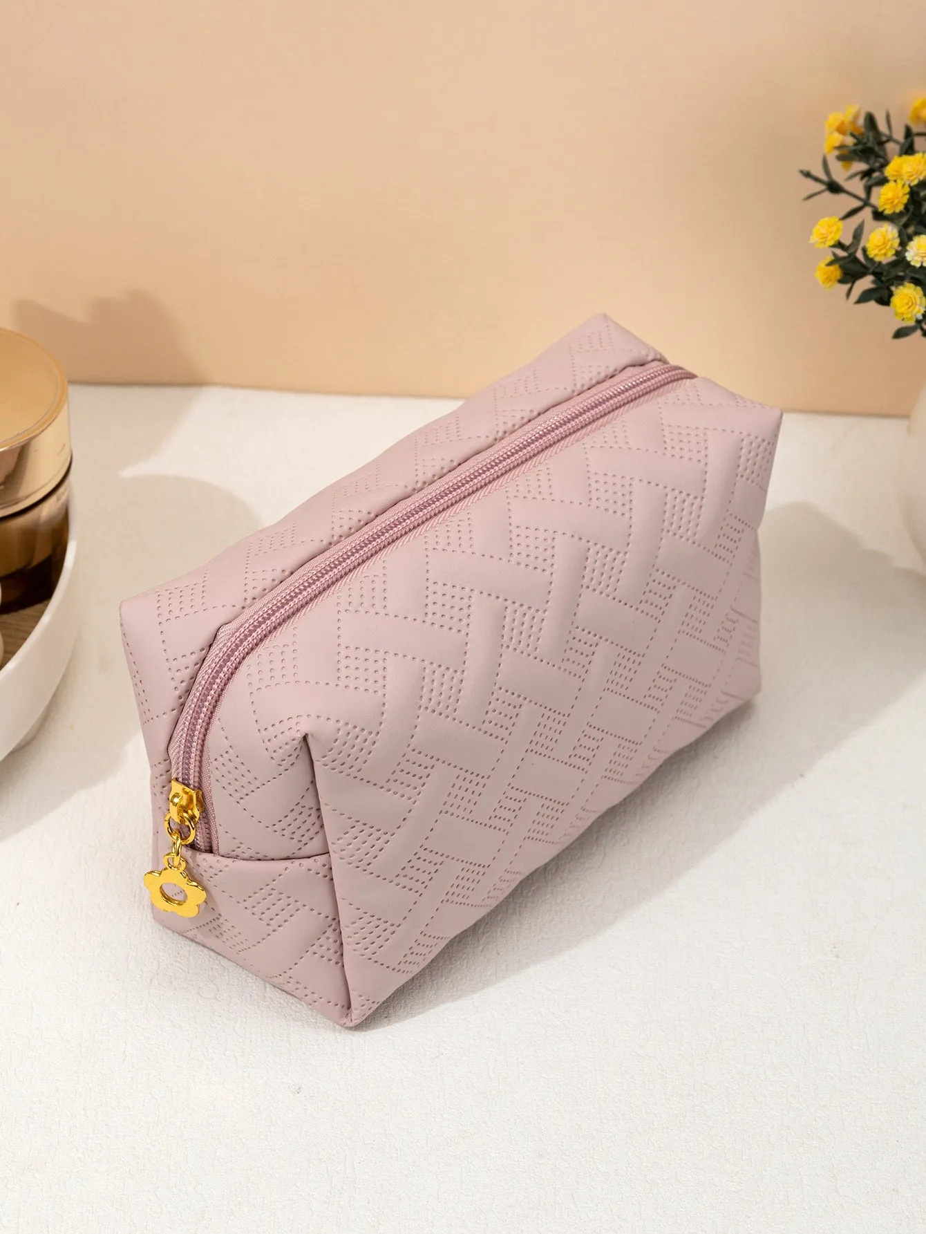 Dusty Pink PU Square Makeup Bag Cosmetic Organizer Toiletries Bag Makeup