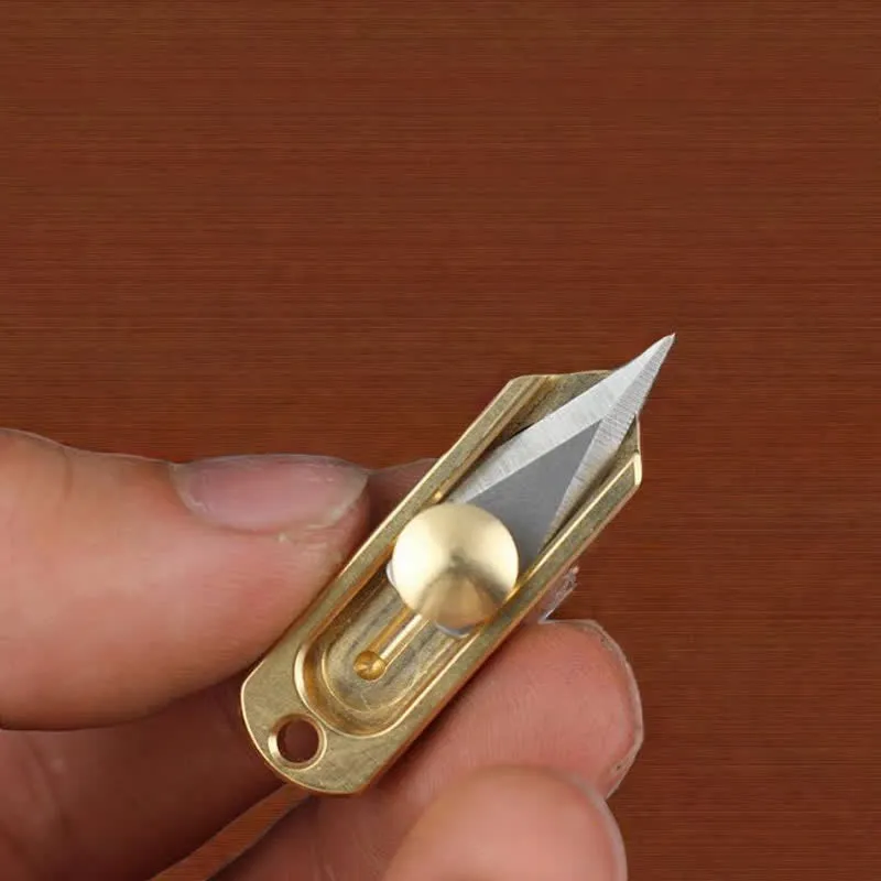 EDC Tool Brass Mini Push Blade Keychain