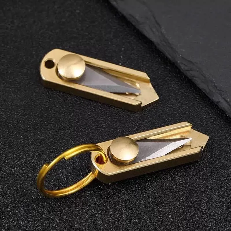 EDC Tool Brass Mini Push Blade Keychain