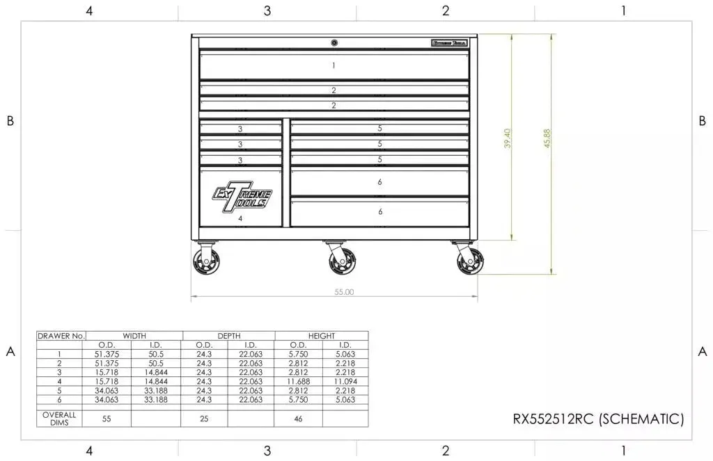 Extreme Tools® GearWrench GW Series 55" 12 Drawer Roller Cabinets